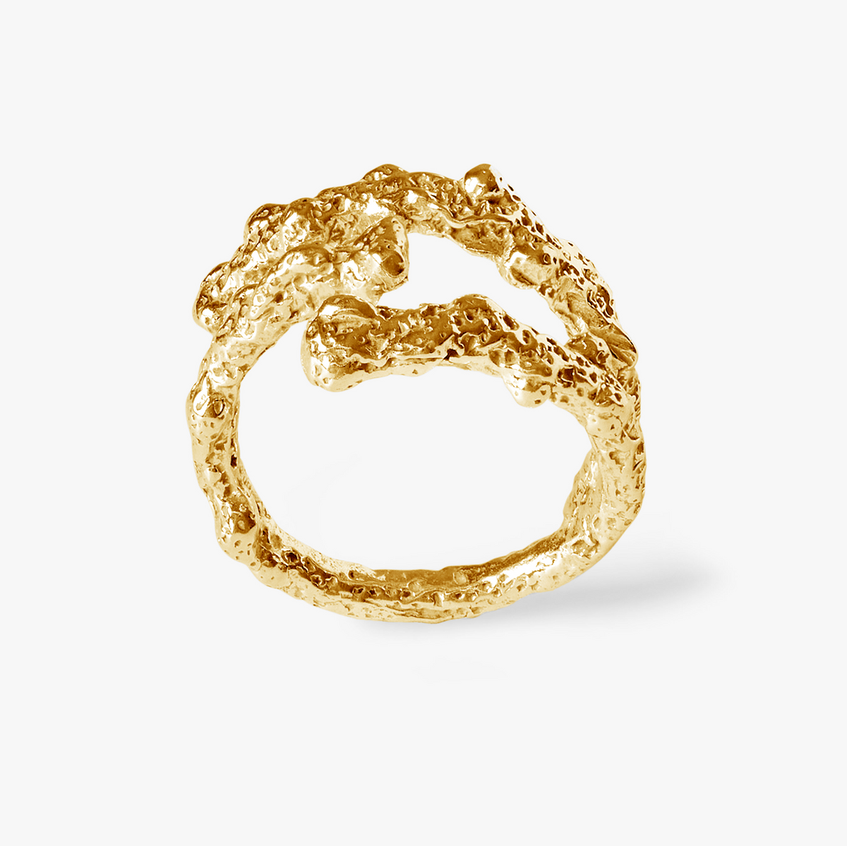 Handcrafted Plaine Corail gold ring featuring a beaten and sculpted coral-inspired texture