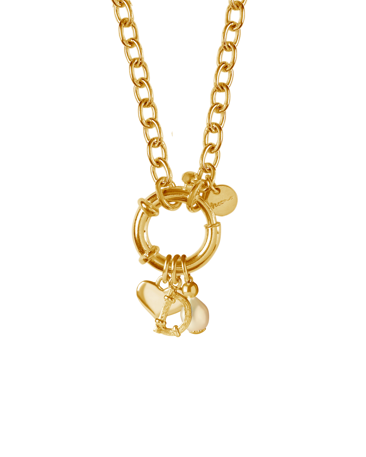 St Géran 40cm gold necklace with alphabet charms, handmade by Oceano Jewels .