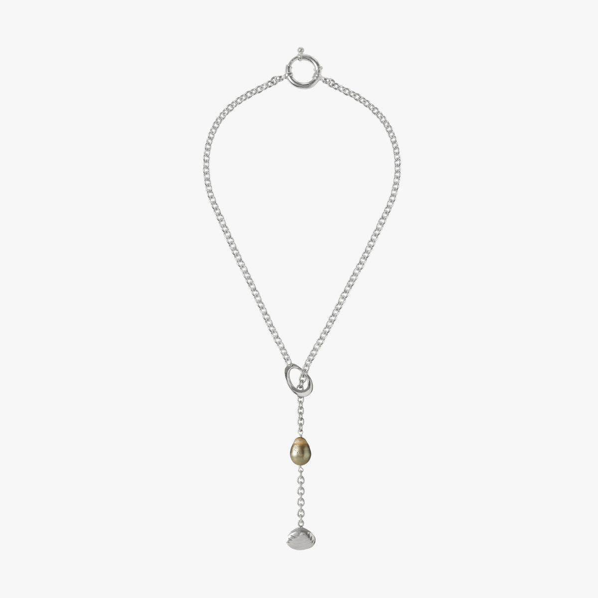 Baie du Cap sterling silver lariat necklace with 14–15 mm Tahitian baroque pearl by Oceano Jewels