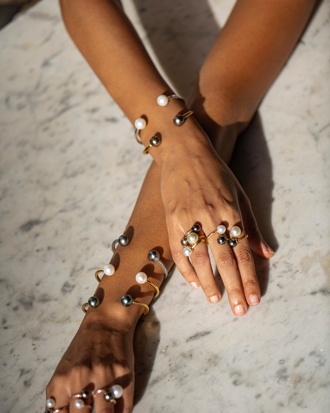 Balaclava silver Tahitian pearl cuff bracelet, handcrafted in Mauritius by Oceano Jewels