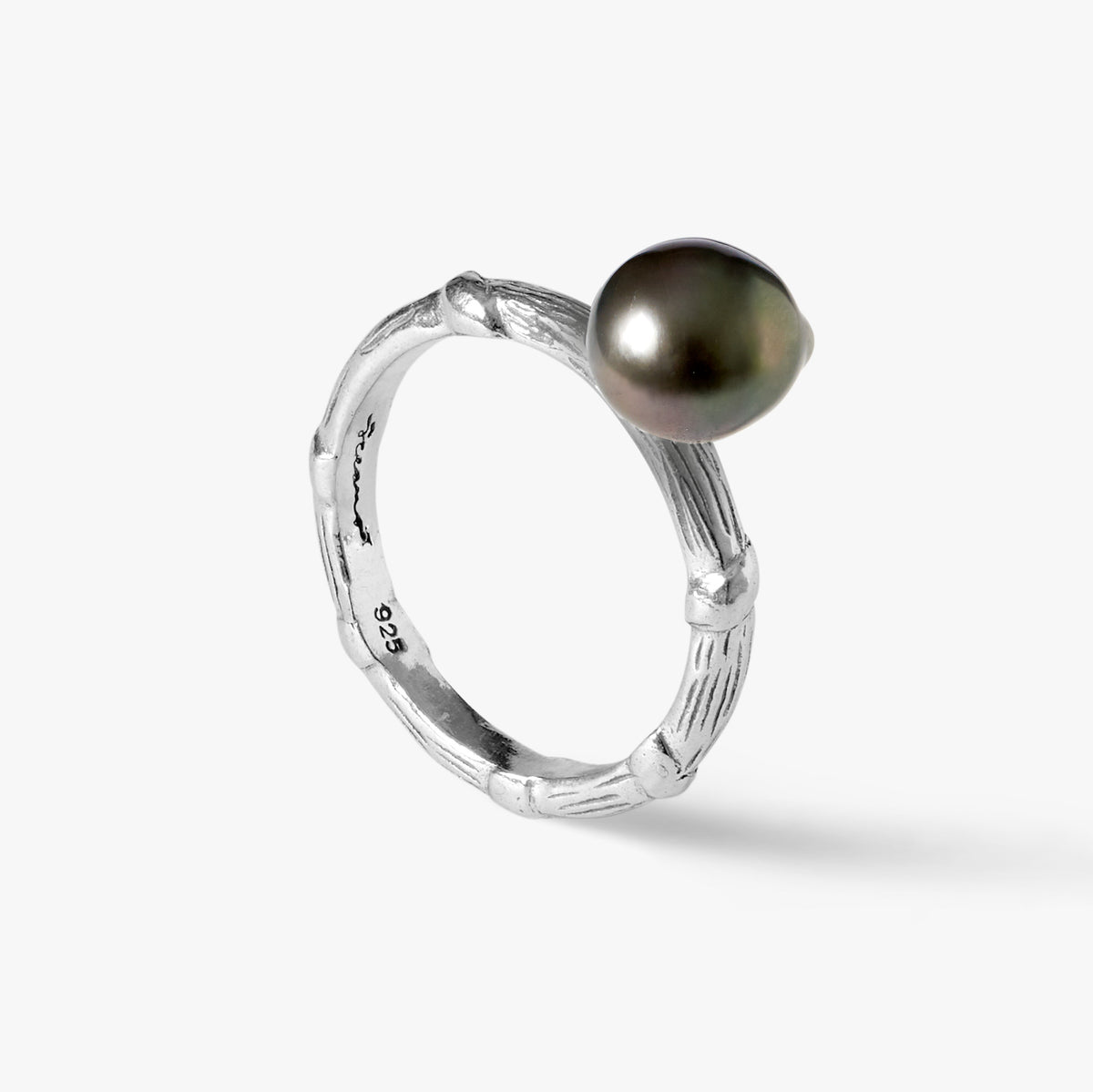 Bel Air oxidised sterling silver ring with 10mm Tahitian semi-round pearl by Oceano Jewels