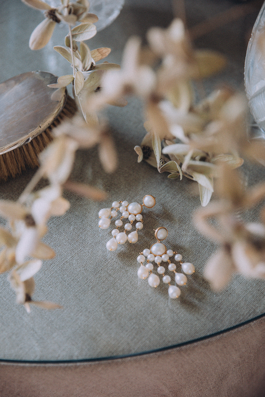 Chandelier Gold statement pearl necklace worn as bridal jewellery