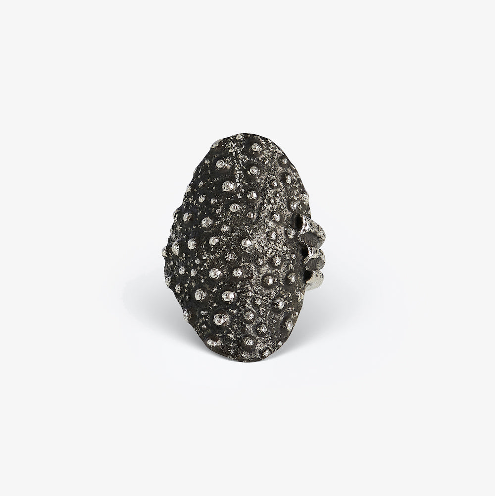 Grand Gaube oxidised sterling silver sea urchin-inspired statement ring by Oceano Jewels
