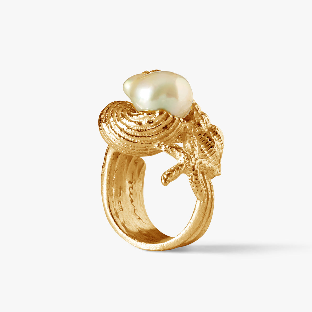 Grand Sable 18K gold vermeil ring with 11mm white South Sea pearl by Oceano Jewels Mauritius