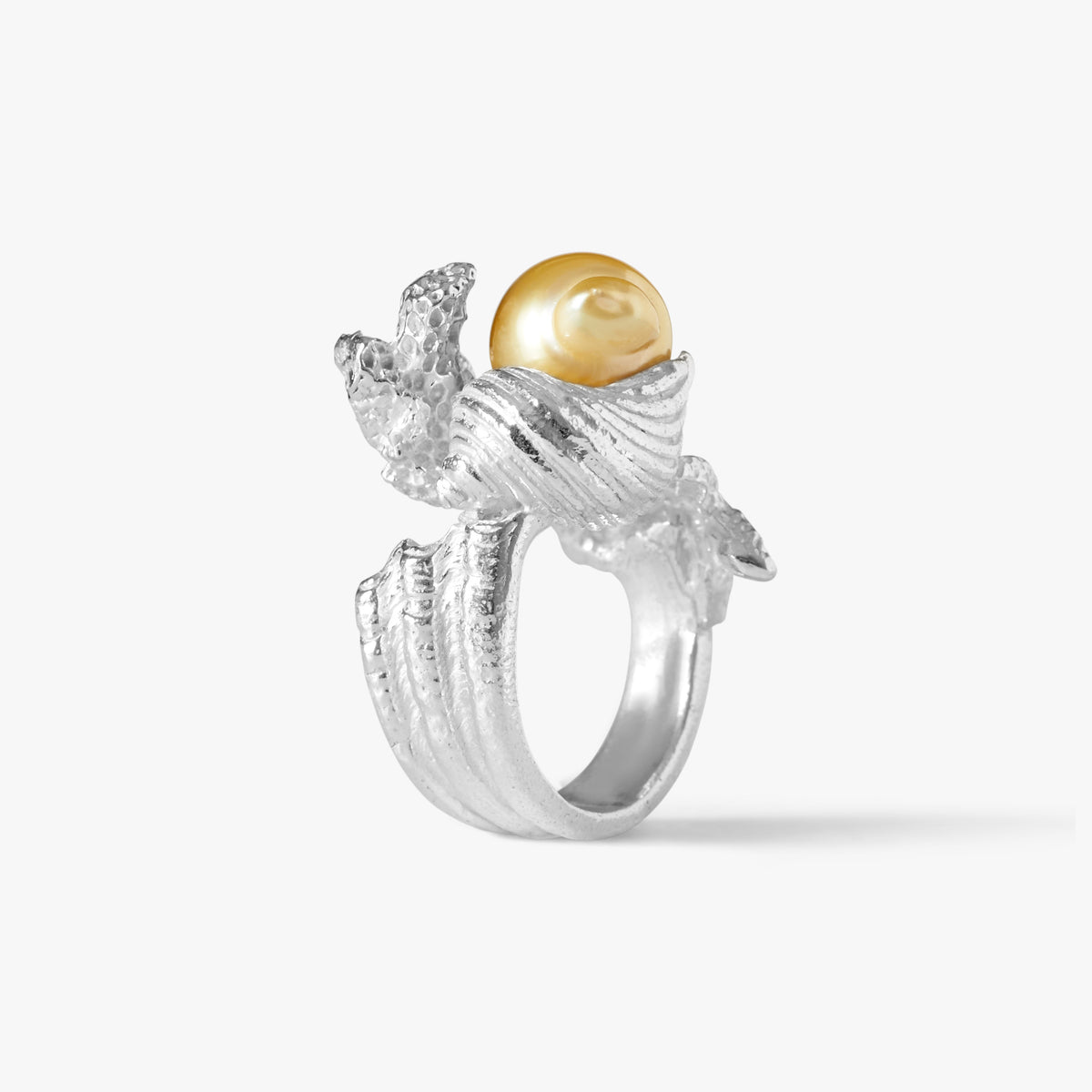 Grand Sable silver ring with 11mm golden South Sea pearl by Oceano Jewels