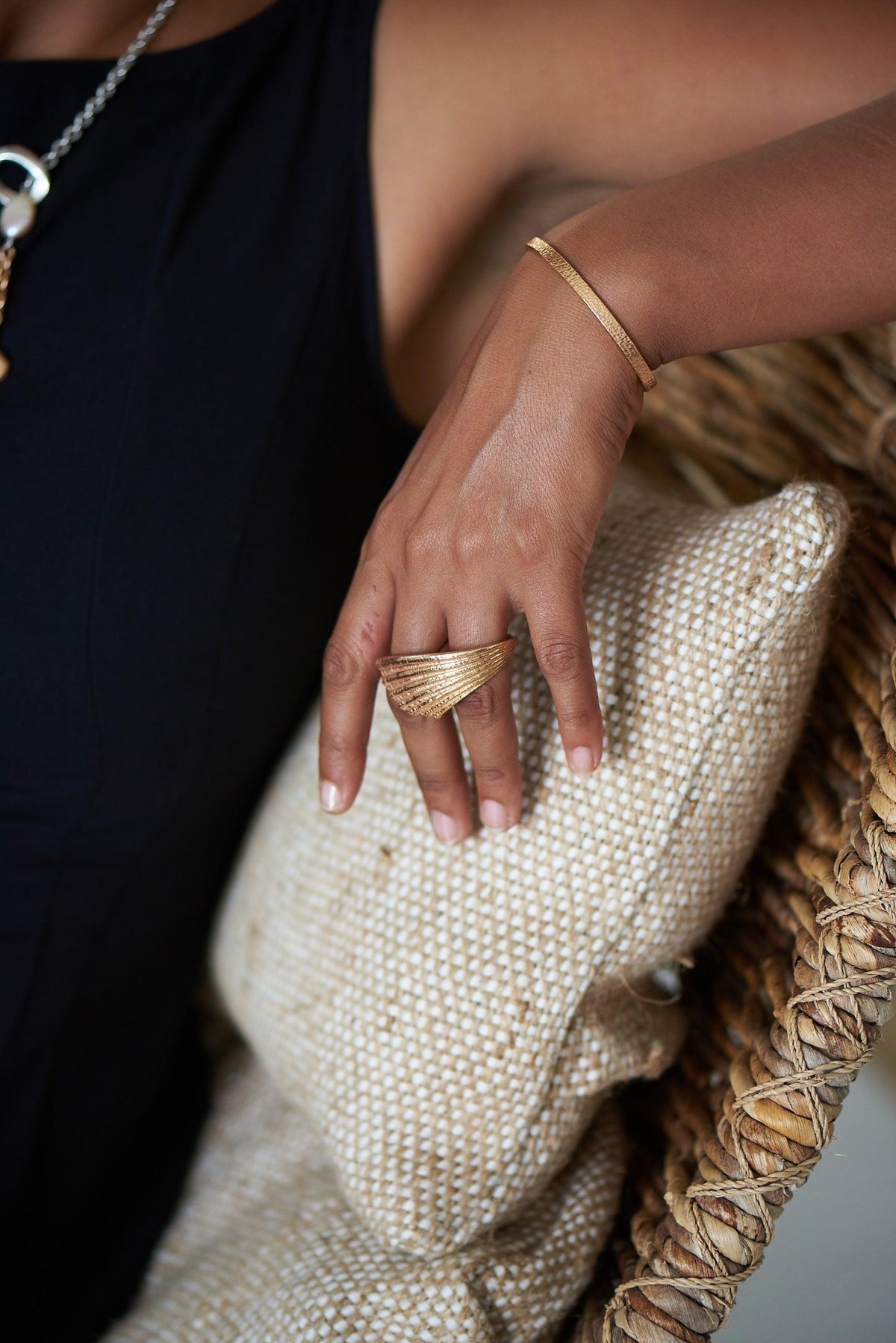 Gris Gris Gold cuff bracelet with organic beaten texture in 18K gold vermeil