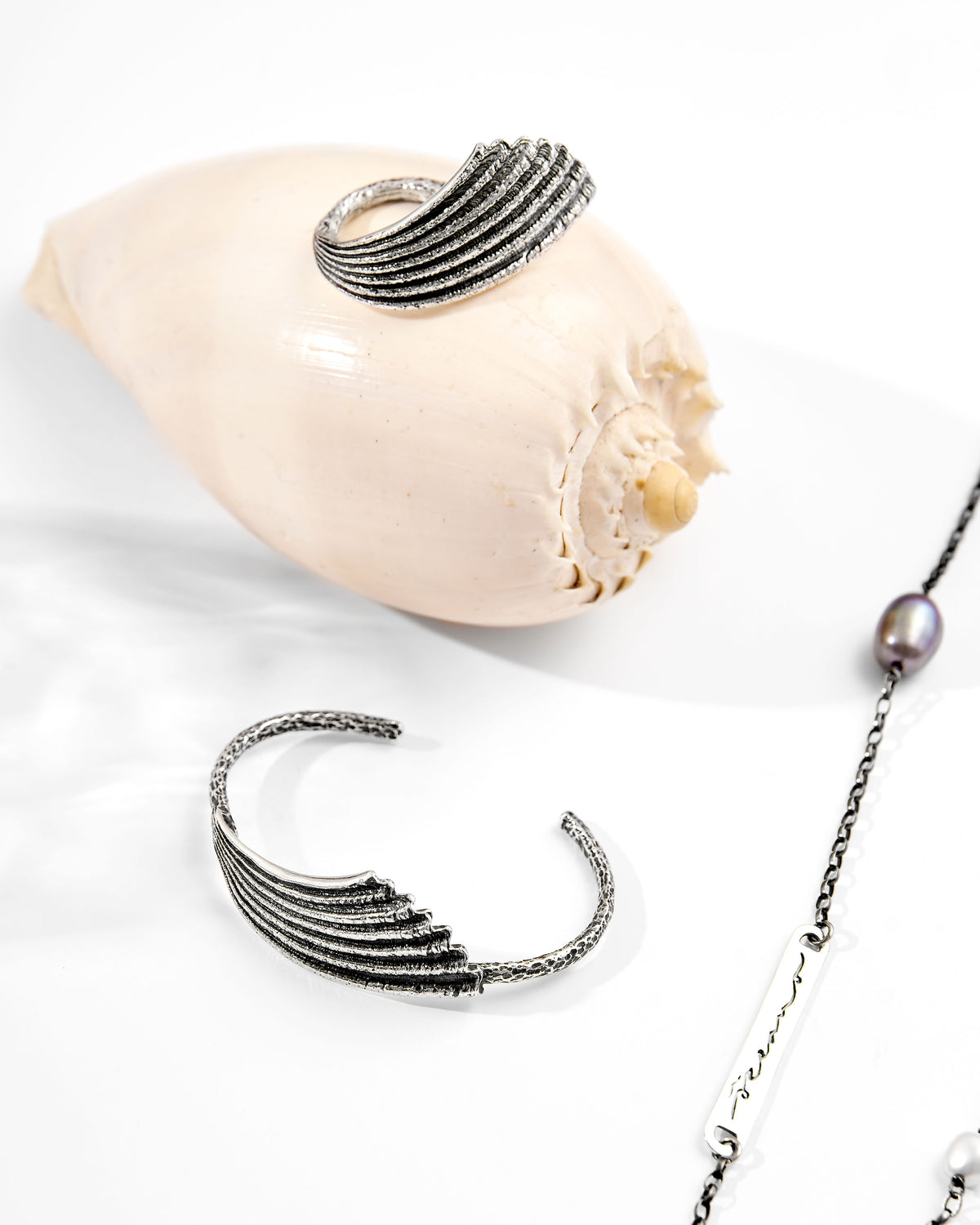 Le Morne oxidised sterling silver statement ring worn on the hand, handcrafted in Mauritius