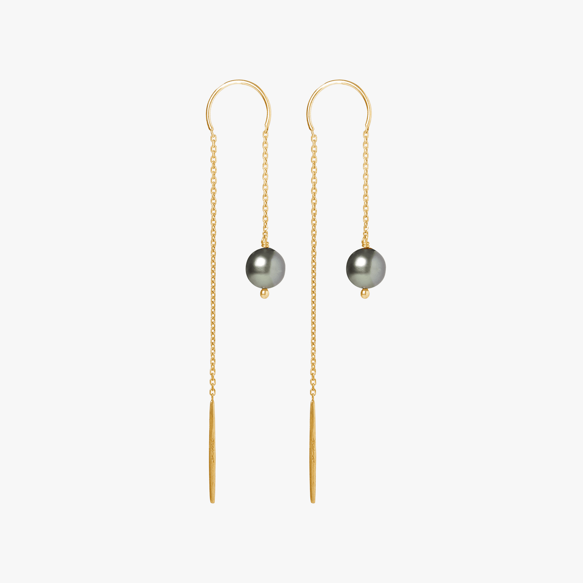 Les Salines gold drop earrings with 9mm white  tahitian pearls by Oceano Jewels