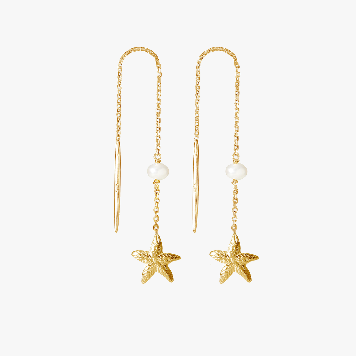 Les Salines gold starfish drop earrings in 18K gold vermeil with freshwater pearls by Oceano Jewels