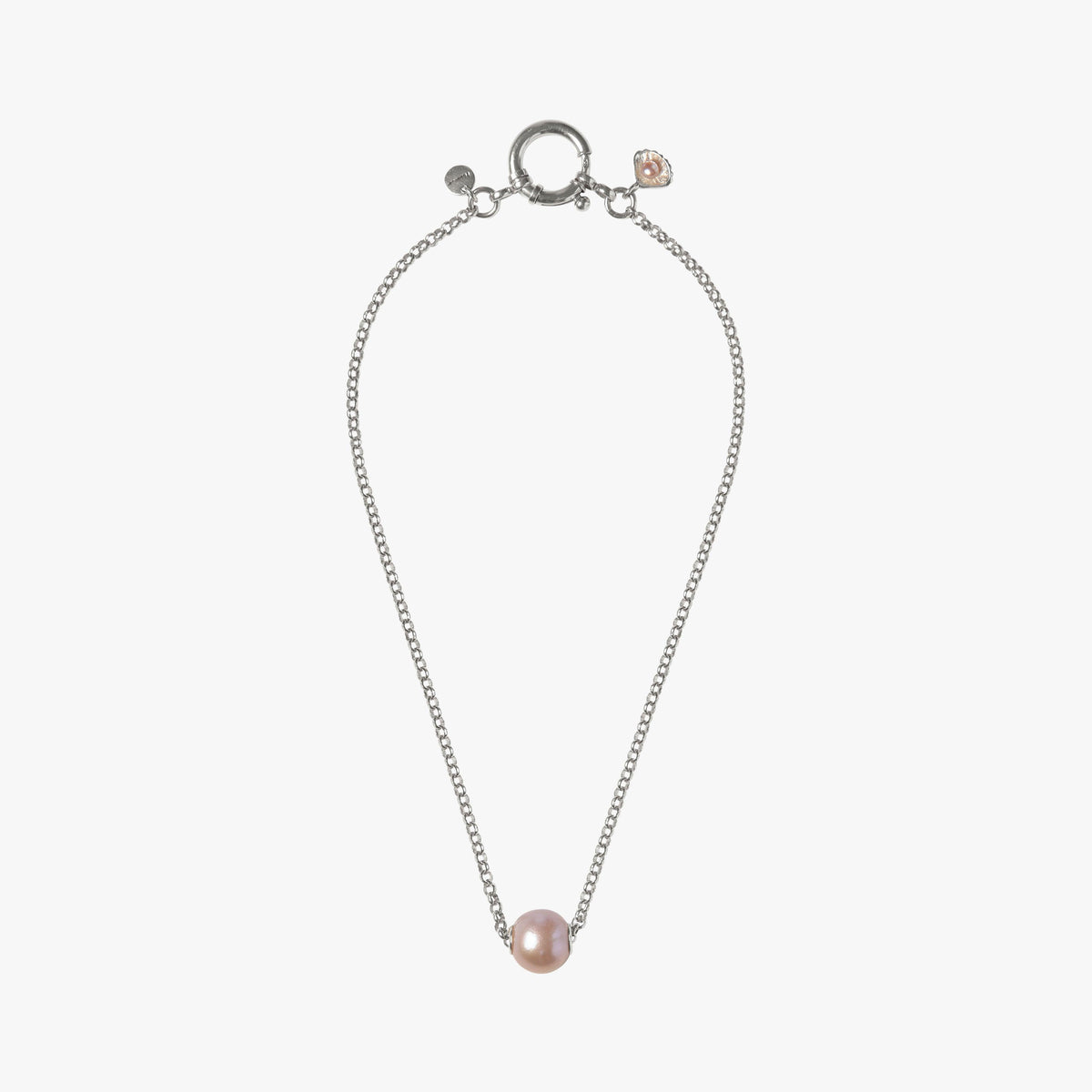 Paul et Virginie silver  necklace with 14 mm pink  pearl by Oceano Jewels.