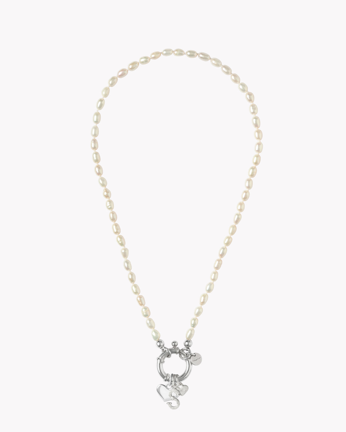 Sterling silver shell charm with golden freshwater pearl on a personalised pearl necklace