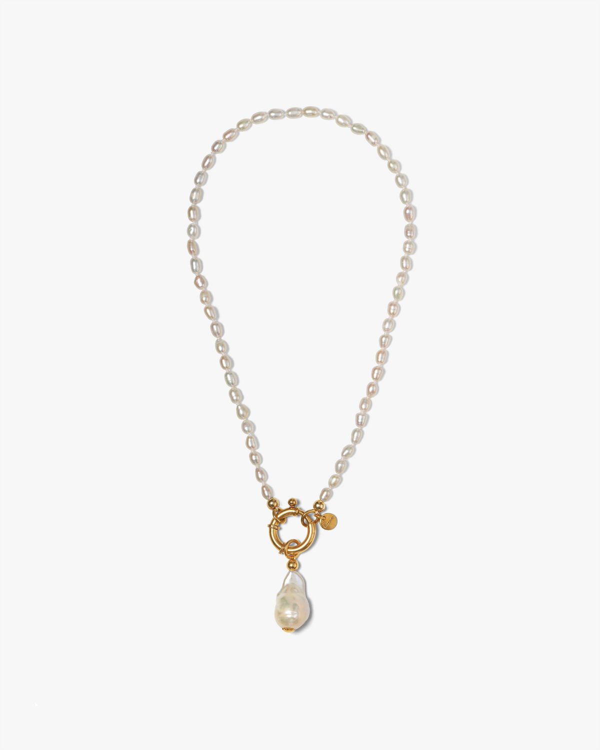Surinam sterling silver necklace with white freshwater rice pearls and a large baroque pearl by Oceano Jewels