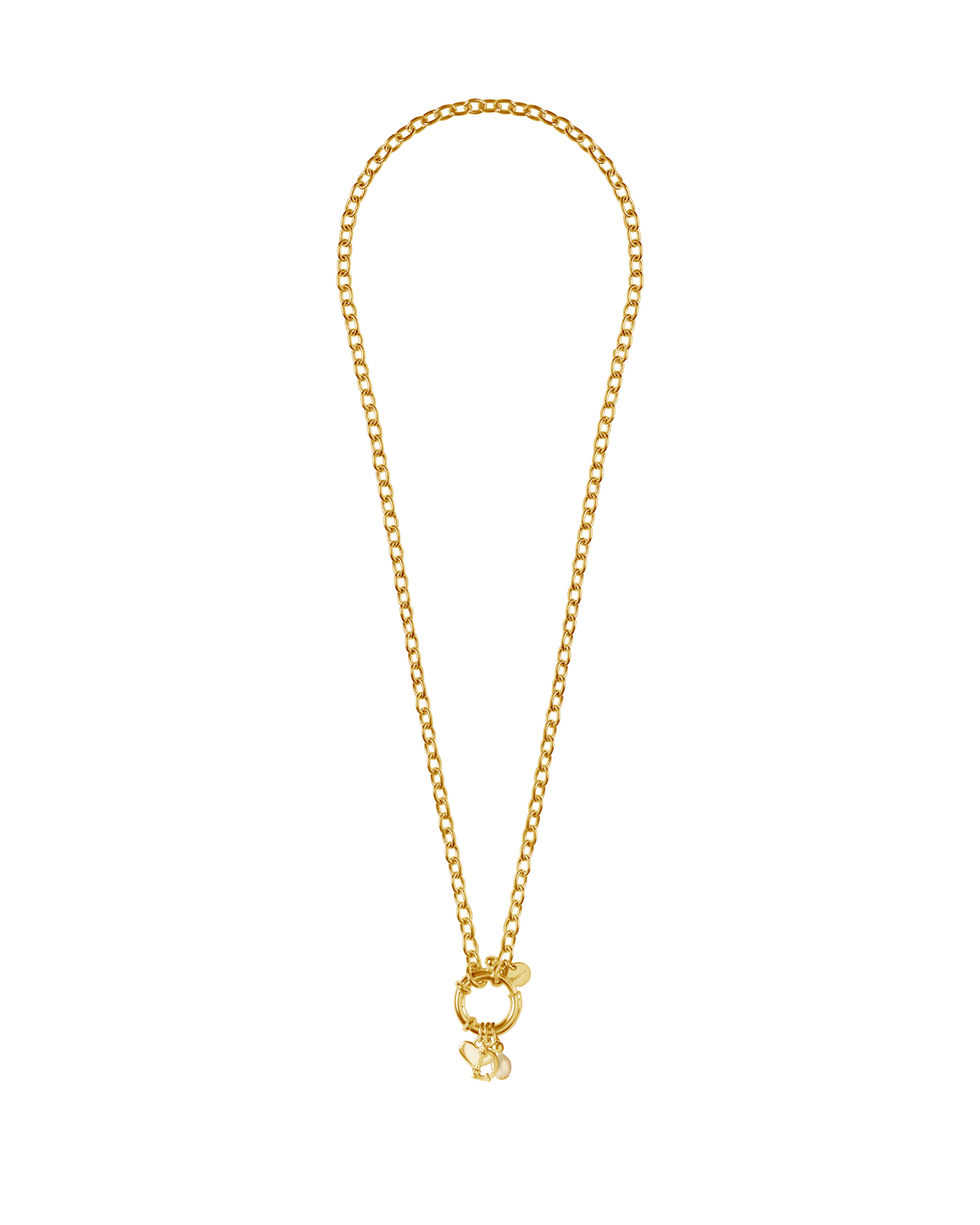 Detail of the gold alphabet charms on the St Géran necklace